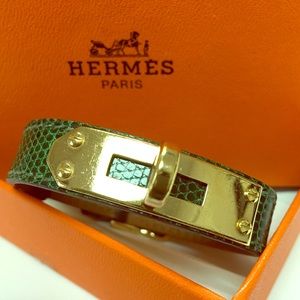 Herme's Green Lizard Leather Kelly Bracelet