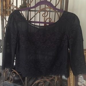 Bebe sheer crop top with lace stripes