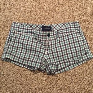 American Eagle Blue Plaid Shorts