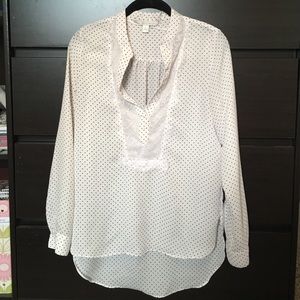 White polka-dot V-neck blouse!