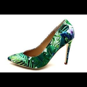 Green floral heels