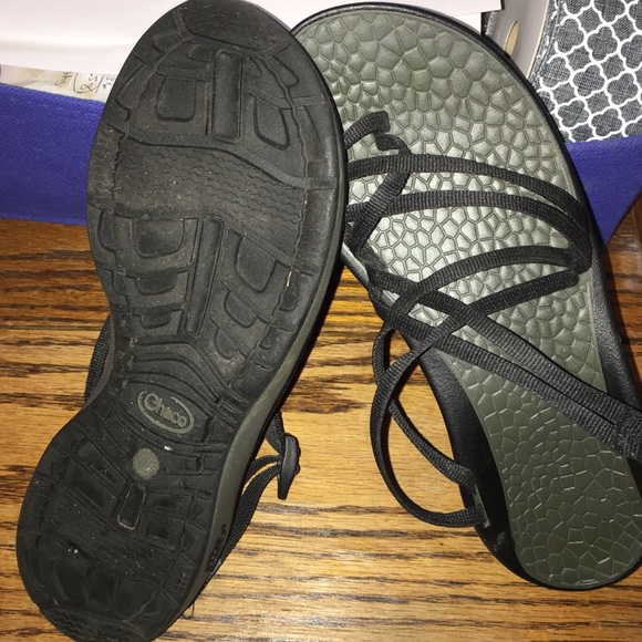 Black Chacos. 2strap,no back. Slide on. Like new.