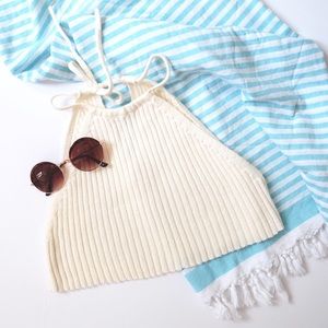 Rib Knit High Neck Crop Top