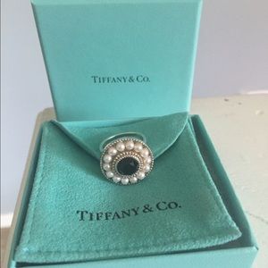 Tiffany & Co Zeigfeld Pearl & Onyx Ring Sterling