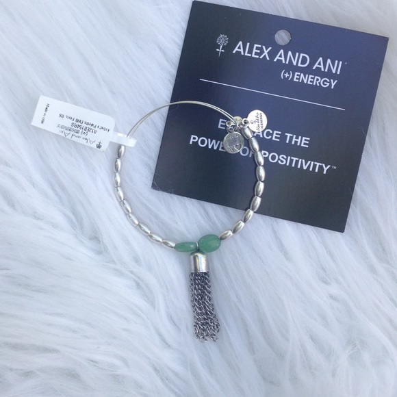 SOLD Alex & Ani silver tassel bracelet green beads - Picture 2 of 2