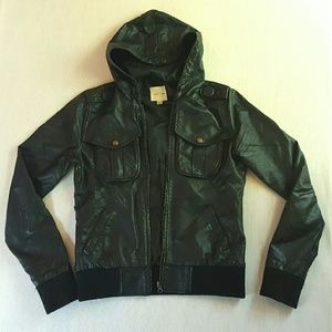Hooded Faux Leather Jacket
