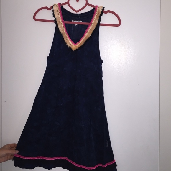 navy poupette size 1/small mini fringe accent