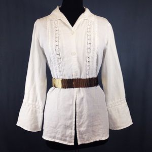 🎃🎃🎃ORVIS White Pure Linen Boho Blouse