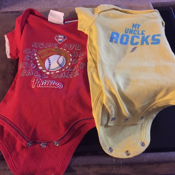 2 baby onesie onesies red and yellow