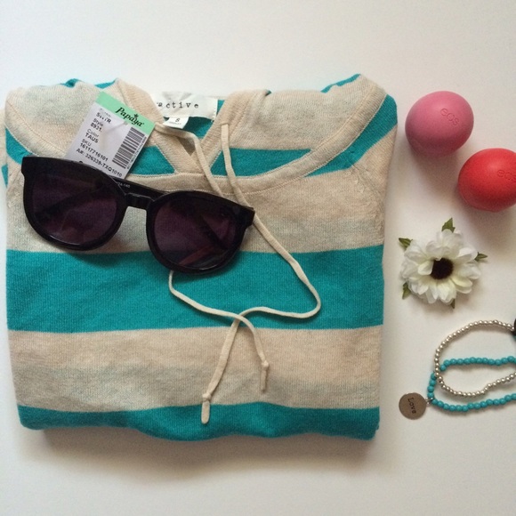 Papaya Teal & Cream Striped Hoodie/Sweater