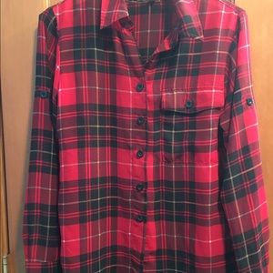 Red and black plaid long sleeve blouse