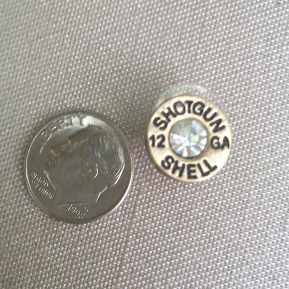 Gold Bullet Stud Earrings - Picture 2 of 2