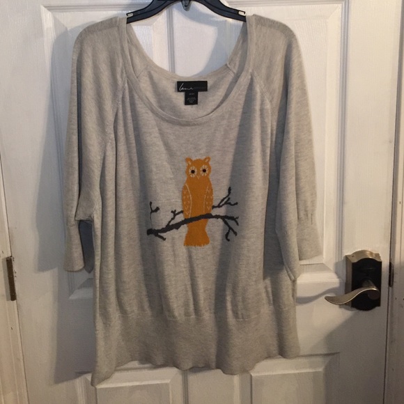 Lane Bryant gray owl quarter length sleeve sweater