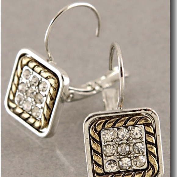 Rhodium tone square earrings - Picture 4 of 4
