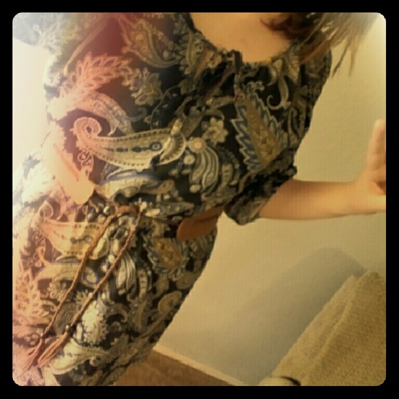 Paisley pattered dress with belt