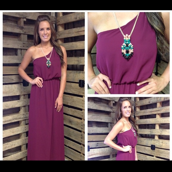 Maroon one shoulder maxi