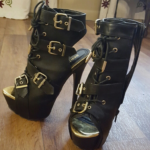 Black Open Toe Ankle Booty Heels