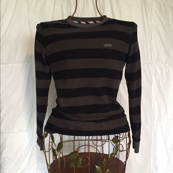 Vans gray and black striped long sleeve crew neck