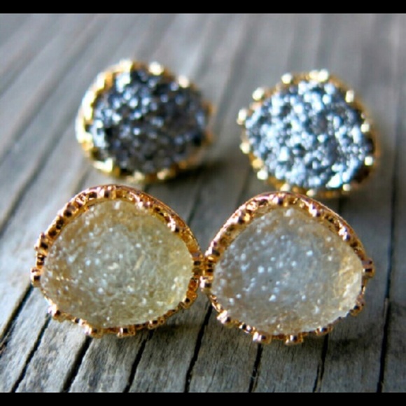 Hand Made- Druzy Earrings, Stone Earring - Picture 2 of 4