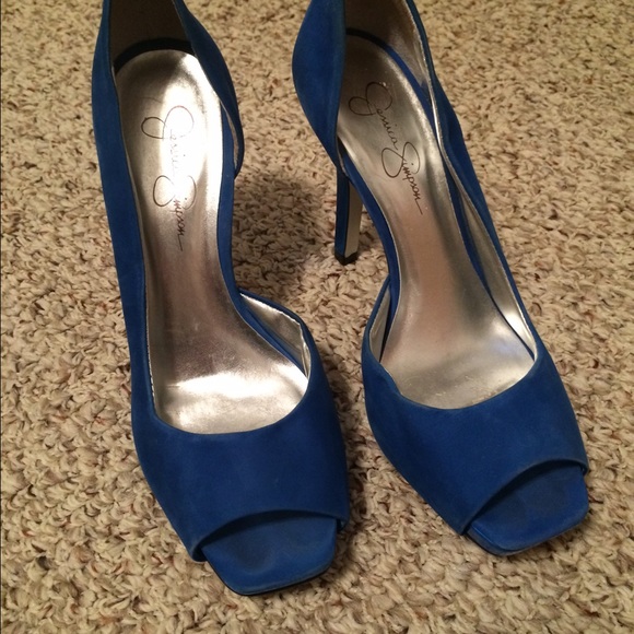 Jessica Simpson royal blue peep toe pumps