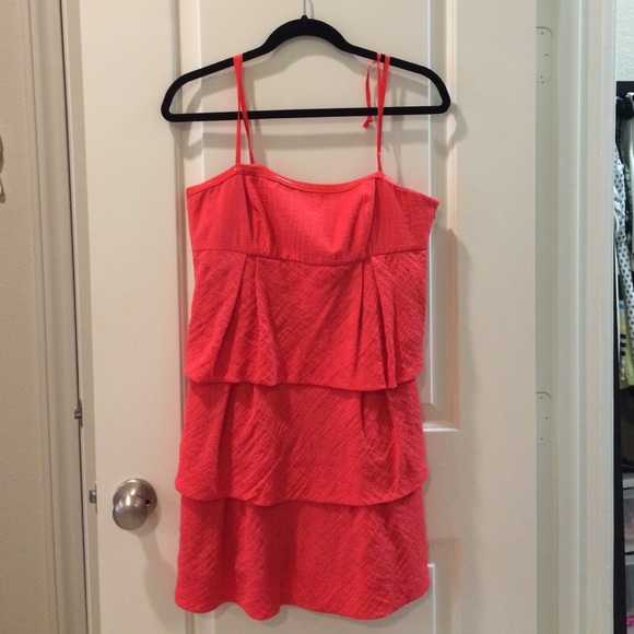 BCBGMAXAZRIA strapless ruffle dress, coral, 8