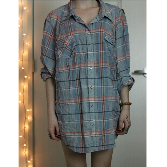 Blue and pink plaid button down