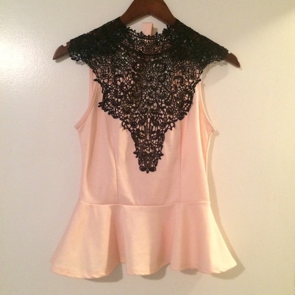 Black and Pink Lace Peplum Top
