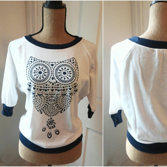 Tops - CLEARANCE Owl batwing 1/2 sleeve cotton top