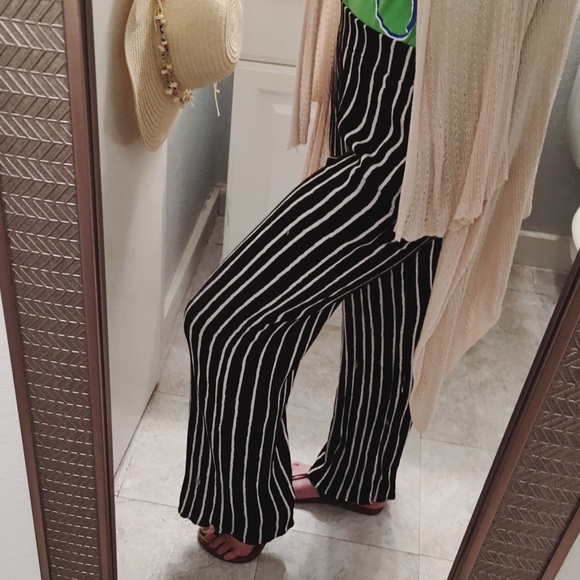 Black and white wide-leg pants