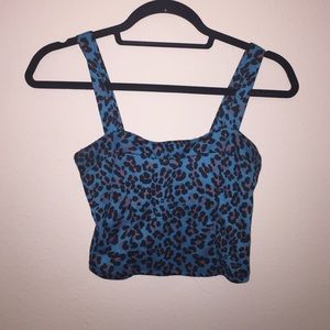 Blue black and gray animal print crop top