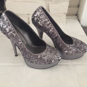 Silver sequin heels