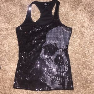Cute rock and roll sequin skull tank top.