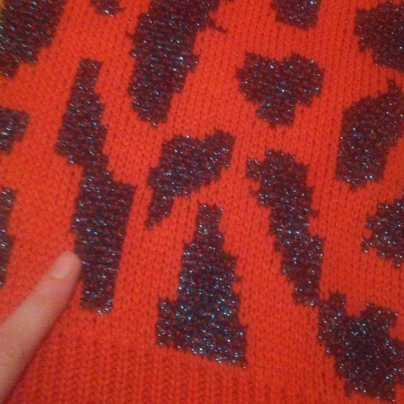 Orange and Blue Leopard Print Sweater - Picture 3 of 4