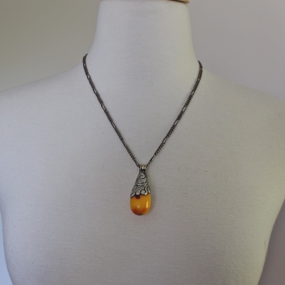 Silver Boho Golden Yellow Tear Drop necklace - Picture 2 of 4