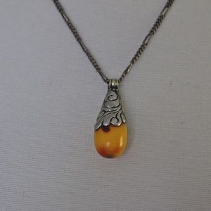 Silver Boho Golden Yellow Tear Drop necklace