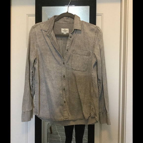 Distressed gray denim shirt