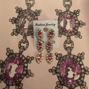 Vintage Pink Rhinestone Teardrop Dangle Earrings