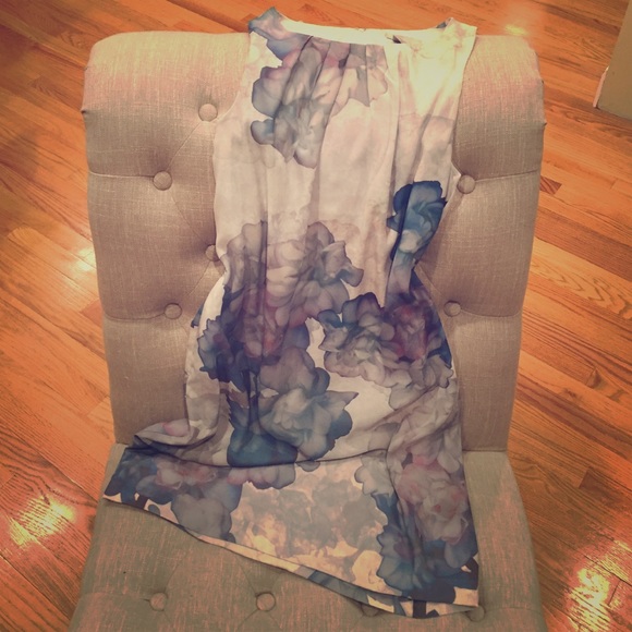 Gray/white H&M dress w/ blue watercolor flowers
