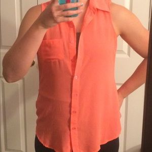Bright pink chiffon button top