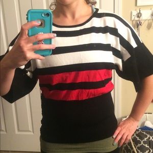 Red white black stripped sweater