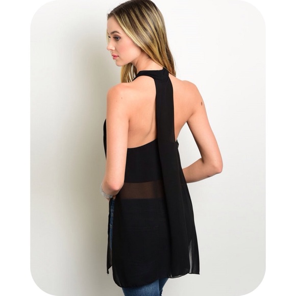 BLACK RACER BACK HALTER TOP W/SHEER OVERLAY - Picture 3 of 4