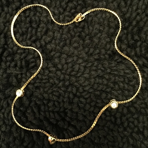 Gold tone heart & crystal