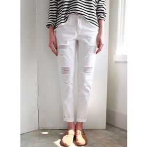 White Distressed High Waisted Boy Friend Jeans