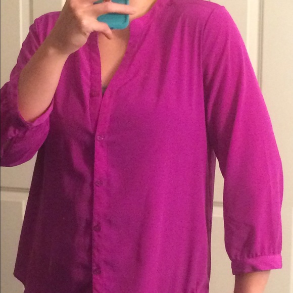 Magenta button down top