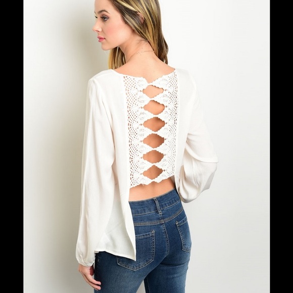 BOHO IVORY OPEN CROCHET BACK SHIRT - Picture 3 of 3