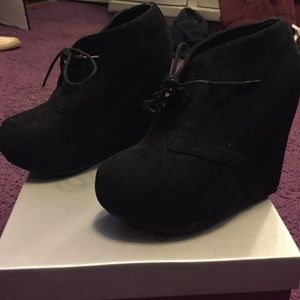 Black Suede Wedge Booties
