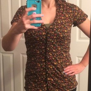 Flower print button down top