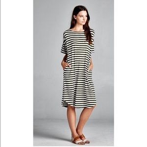 Black and white striped midi dress