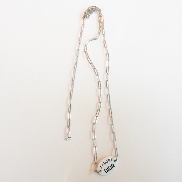 Christian Dior black & white tag necklace.