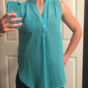 Aqua blue chiffon button down